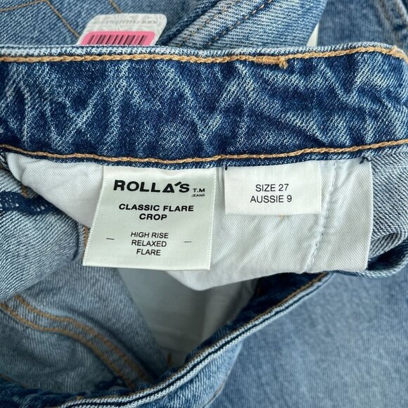 Rolla's Hi-Rise Relaxed Flare Crop Jeans Button Fly Cut-Off Denim Women's 27 NWT - Picture 8 of 14